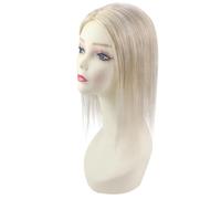 Extensiones de cabello monofilamento de 13 x 13 cm con base humana for mujeres con cabello fino. Pieza hecha a mano con clip. Suave y Natural(Mixed Blonde,16inch)
