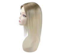 Extensiones de cabello monofilamento de 13 x 13 cm con base humana for mujeres con cabello fino. Pieza hecha a mano con clip. Suave y Natural(T10-613,10inch)