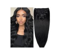 Extensiones de cabello negro natural con clip, cabello humano real, negro natural, 8 unidades con 18 clips, cabello Remy brasileño, cabeza entera, liso (20 pulgadas)