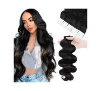 Extensiones de cabello ondulado corporal, cinta de cabello humano real en extensiones de cabello, negro natural, 20 unidades, 50G, trama de piel suave, cinta invisible en extensiones(18 inches)