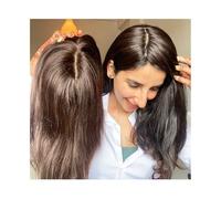 Extensiones de cabello para clips, 12,7 x 12,7 cm, cabello liso sin procesar, base de seda, 15 x 16 cm, parte central para mujeres agrega volumen al cabello (marrón, 18 pulgadas_15 x 16 cm)