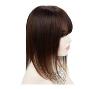 Extensiones de cabello para mujer, cabello real, con flequillo, 13 x 13 cm, base para mujeres con cabello adelgazante agrega volumen al cabello (16 pulgadas, marrón oscuro)