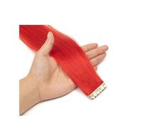 Extensiones de cabello real con cinta adhesiva, 8 colores, cabello humano Remy, extensiones de cabello con cinta adhesiva mini Easy Installation and Removal(Red,10 PCS_20 INCH)