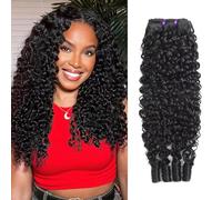 Extensiones de cabello rizado de Burmese, 100 % 61 cm, sin procesar, 1 paquete con extensiones de pelo virgen Remy grueso para mujer, color negro natural