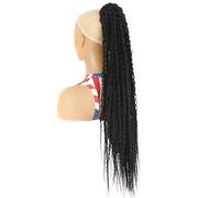 Extensiones de cabello rizado largo de 32 pulgadas, extensiones de cabello sintético con clip con cordón de cola de caballo para mujeres para uso diario (1B)