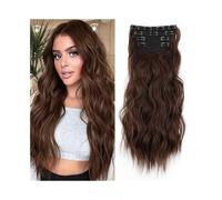 Extensiones de cabello sintético con ondas al agua de 50 cm de largo, aspecto natural, for mujer, 180 g, ondulado y rizado, con 11 clips. Wear and Go(Light Brown+Golden Brown)