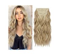 Extensiones de cabello sintético con ondas al agua de 50 cm de largo, aspecto natural, for mujer, 180 g, ondulado y rizado, con 11 clips. Wear and Go(Natural Blonde+Bleach Blonde)