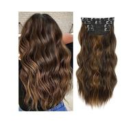 Extensiones de cabello sintético con ondas al agua de 50 cm de largo, aspecto natural, for mujer, 180 g, ondulado y rizado, con 11 clips. Wear and Go(Medium Ash Brown+Dark Blonde)