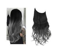 Extensiones de cabello sintético de salud sin clips, pelo sintético, ondulado natural, rizado, postizo para el cuidado personal de la mujer (negro a gris, 35,5 cm)