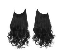 Extensiones de cabello sintético de salud sin clips, pelo sintético, ondulado natural, rizado, postizo para el cuidado personal de la mujer (negro azabache, 45 cm)