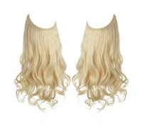 Extensiones de cabello sintético de salud sin clips, pelo sintético, ondulado natural, rizado, postizo para el cuidado personal de las mujeres (rubio playero, 35,5 cm)