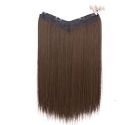 Extensiones de cabello sintético de uso diario largas y lisas con clip, una pieza, perfectas para accesorios para el cabello para mujer (marrón oscuro, 24 pulgadas)