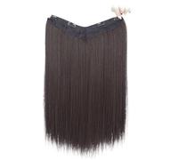 Extensiones de cabello sintético de uso diario largas y lisas con clip, una pieza, perfectas para accesorios para el cabello para mujer (marrón negro, 24 pulgadas)