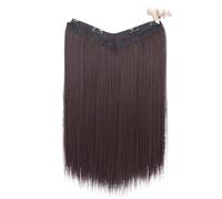 Extensiones de cabello sintético largo y liso de uso diario con clip, de una pieza, perfectas para accesorios para el cabello para mujer (marrón chocolate, 61 cm)