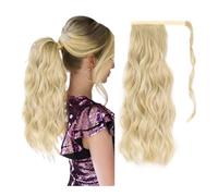 Extensiones de cabello sintético largo y ondulado, extensiones de cabello con clip y flequillo frontal, flecos laterales para mujer, para uso diario (rubio claro, 16 pulgadas)