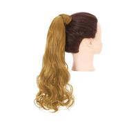 Extensiones de cabello sintético largo y ondulado natural para mujeres, resistente al calor, clip en cola de caballo para envolver el cuidado del cuerpo (Golden Auburn)