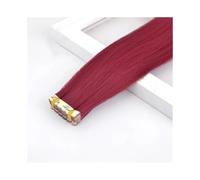 Extensiones de cabello sintético, mini extensiones de cabello liso, cinta adhesiva invisible de color, 10 unidades por paquete. Easy Installation and Removal(Dark Wine)