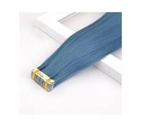 Extensiones de cabello sintético, mini extensiones de cabello liso, cinta adhesiva invisible de color, 10 unidades por paquete. Wear and Go(Haze Blue)