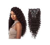 Extensiones de cabello sintético rizado de 24 pulgadas con clip, trama doble, cabeza completa, ondas profundas, resistentes al calor, 7 piezas con clip. Easy Installation and Removal(Dark Brown)