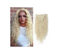 Extensiones de cabello sintético rizado de 24 pulgadas con clip, trama doble, cabeza completa, ondas profundas, resistentes al calor, 7 piezas con clip. Wear and Go(Blonde)