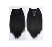 Extensiones de cabello sintético Yaki con clip, rizadas y lacias, for mujeres negras, 7 unidades por juego, color negro natural. Wear and Go(24inch)