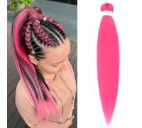 Extensiones De Cabello Trenzado Preestirado para Trenzas De Ganchillo Diy, Colas De Caballo Y Mechas. Extensión De Cabello Sintético Rosa intenso, 26 Pulgadas, Liso Yaki, 1 Paquete De 90 G.