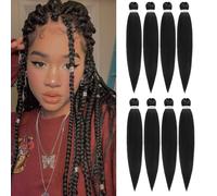 Extensiones de cabello trenzado preestirado ROSDINA de 61 cm (8 unidades), color negro natural, largo, para trenzas retorcidas o de caja, textura
