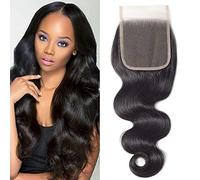 Extensiones de cabello virgen brasileño, cierre de encaje ondulado, cierre de encaje ondulado de 4 x 4, cierre de encaje suizo, cabello virgen ondulado (30,5 cm)