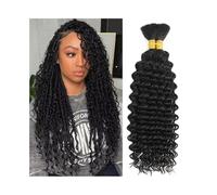 Extensiones de cabello virgen brasileño negro natural, 100 g, sin trama, ondas profundas, for trenzas bohemias.(18inches)
