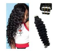 extensiones de cinta Cinta de ondas de agua negra de 16 a 26 pulgadas en extensión de cabello humano, cinta de trama de piel de cabello brasileño en cabello humano rizado, onda profunda, 20 piezas, 50