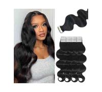 Extensiones de cinta de cabello humano #1B negro natural 40,6 a 26.0 in, extensiones de cabello rizado ondulado, onda corporal, trama de piel invisible, cinta en extensiones de cabello humano(18 inche