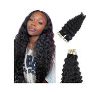 Extensiones de cinta de cabello humano de onda profunda, color natural, ondulado, rizado, sin costuras, cinta de trama de piel en extensiones de cabello for mujeres negras, cabello Remy brasileño, 20