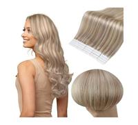 extensiones de cinta Extensiones de cabello humano Remy con cinta de color 18/613 rubio ceniza con reflejos y cinta invisible en 20 unidades de 50 g Extensiones de cabello(#613,16 inches)