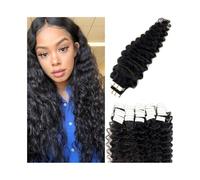 Extensiones de cinta para el cabello Extensiones de cabello con cinta de onda profunda, cabello humano negro natural, cinta rizada invisible for mujeres negras, extensiones de cabello Remy con trama d
