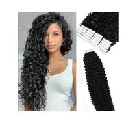 Extensiones de cinta para el cabello Extensiones de cabello con cinta de onda profunda, extensiones de cabello humano rizado, 40,6 a 26.0 in, color negro natural, trama de piel fuerte, cinta invisible