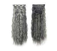 Extensiones de Clip 16 extensiones de cabello con clip, 6 piezas de cabello natural y suave y mezcla bien extensiones de cabello, postizos sintéticos ondulados de sirena largos (22 pulgadas, 6 piezas)