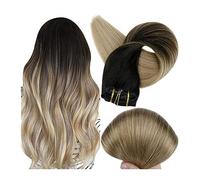 Extensiones de Clip Clip en extensiones de cabello Cabello humano Balayage Ombre Rubio Horquillas 7pcs 120g Máquina de doble trama Remy for mujer Clip in Extension (Color : 1B 8 22, Size : 14inches