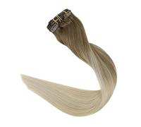 Extensiones de Clip Extensiones de cabello con clip, Balayage Ombre Marrón a rubio sucio 120 g Extensiones de cabello con clip de doble trama Cabello humano real Extensiones de cabello Remy rectas con