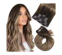 Extensiones de Clip Extensiones de cabello con clip Cabello humano Balayage Mezcla de marrón oscuro a marrón con clip rubio Extensiones de cabello sin costuras Cabello humano Extensiones de cabello om