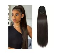 Extensiones de cola de caballo con cordón de cola de caballo de pelo largo y liso de 10-26 pulgadas Clip de cabello humano brasileño negro Natural en postizos de cola de caballo(22inches)