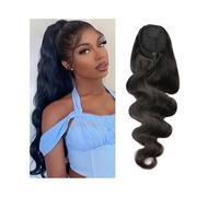 Extensiones de cola de caballo con ondas corporales, cabello humano ondulado, rizado, con cordón, color natural, con clip(26inches)