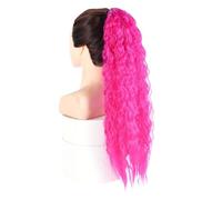 Extensiones de cola de caballo de pelo sintético rizado y rizado for cosplay con cinta y cordón.(PINK)