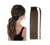 Extensiones de cola de caballo envolventes, cabello virgen brasileño, cola de caballo recta #4/27, reflejos marrones, cabello humano rubio, postizos de cola de caballo con pasta mágica(22inches)