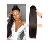 Extensiones de cola de caballo largas y rectas con cordón ajustable n.° 2, cabello humano castaño oscuro, con clip for mujer(20inches)