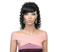 Extensiones de cola de caballo rizadas cortas de 12 pulgadas con horquilla, cola de caballo rizada sintética con cordón, postizo para el uso diario (negro)