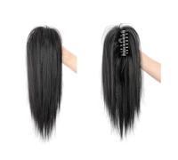 Extensiones de cola de caballo sintética corta y recta con pinza, coleta semiatada, postiza for mujeres y niñas(2)