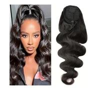 Extensiones de cola de caballo Wave Wrap Around Magic Paste Clip en piezas de cabello humano brasileño para mujeres negras, color negro natural para el uso diario (24 pulgadas)