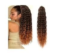 Extensiones de cola de ponytail de 24 pulgadas, con cordón sintético de onda profunda para mujeres negras, con clip en la parte superior de pelo natural grueso (1BT30)