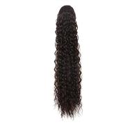 Extensiones de cola de ponytail de 24 pulgadas, cordón sintético de onda profunda para mujeres negras, humanos con clip en la parte superior gruesa de cola de ponytail (marrón oscuro)
