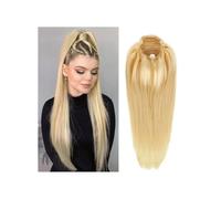 Extensiones de coleta largas y rectas, de 25,4 a 50,8 cm, pelo humano real, rubio, cordón, coleta, para enganchar, pelo liso, coleta, postizos para mujeres